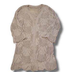 𝅺Daisies Womens Crocheted Tunic Length Tan Sweater Shawl‎ Size Large